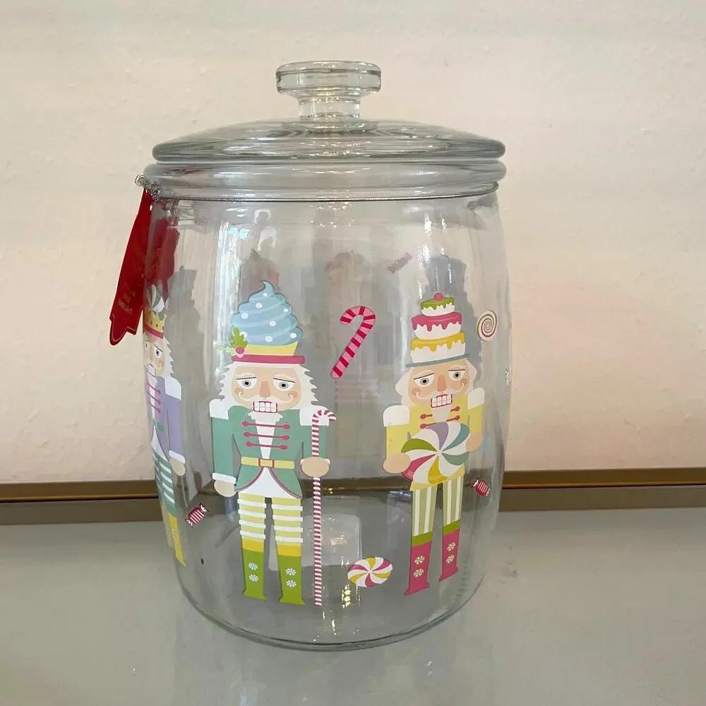 10 Strawberry Street Nutcracker Glass Canister Jar CHRISTMAS Holiday Storage NEW